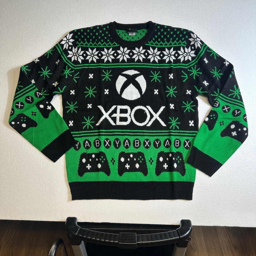 Xbox Ugly Christmas Sweater‎ Gaming Controller Buttons Green Black Size M